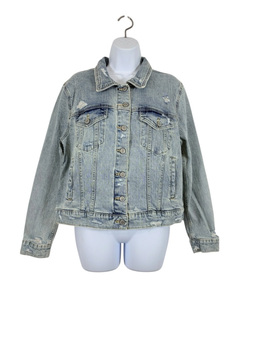 NWT Eunina Distressed Denim Jacket Women’s Medium Blue Stretch Jean Jacket